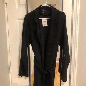 NWT Forever 21 Black Suede Trench Coat (2X)